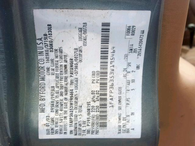 1FAFP36353W195464 - 2003 FORD FOCUS SE GREEN photo 10