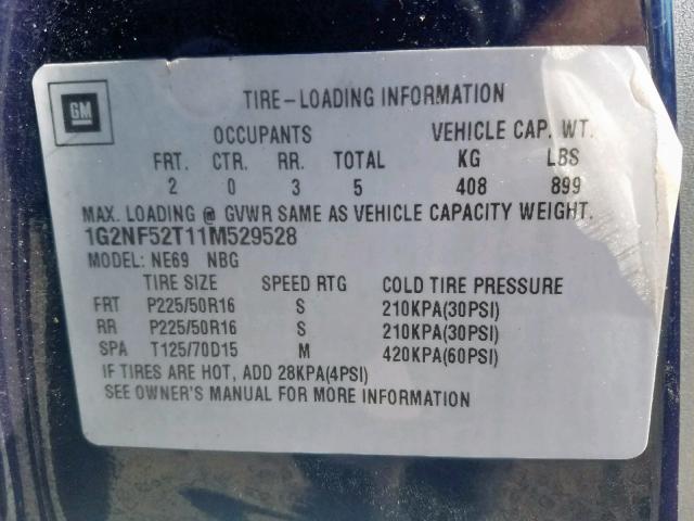 1G2NF52T11M529528 - 2001 PONTIAC GRAND AM S BLUE photo 10