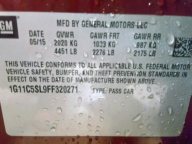 1G11C5SL9FF320271 - 2015 CHEVROLET MALIBU 1LT 勃艮第红 照片 10