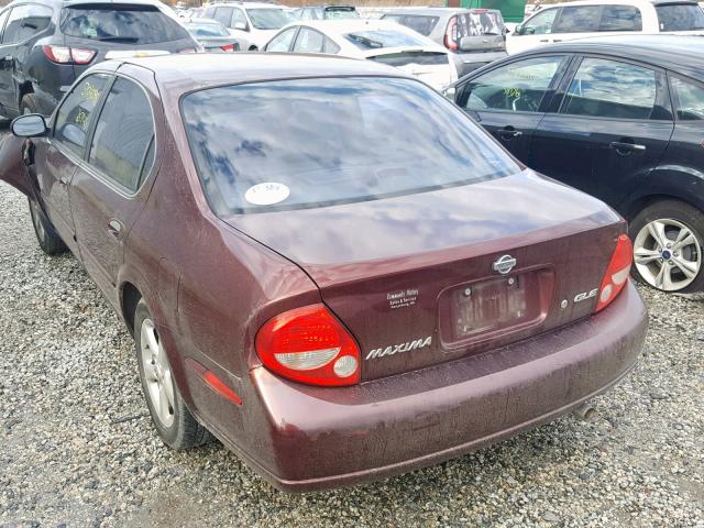 JN1CA31A81T100871 - 2001 NISSAN MAXIMA GXE MAROON photo 3