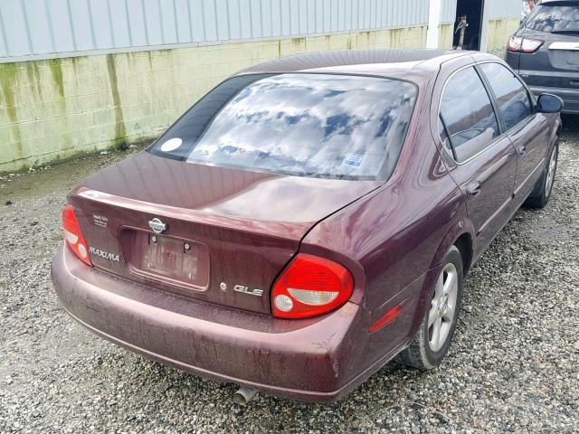 JN1CA31A81T100871 - 2001 NISSAN MAXIMA GXE MAROON photo 4