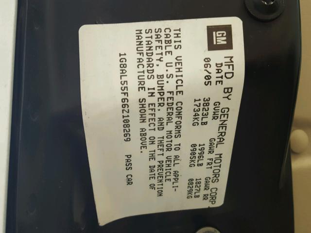 1G8AL55F66Z108269 - 2006 SATURN ION LEVEL WHITE photo 10