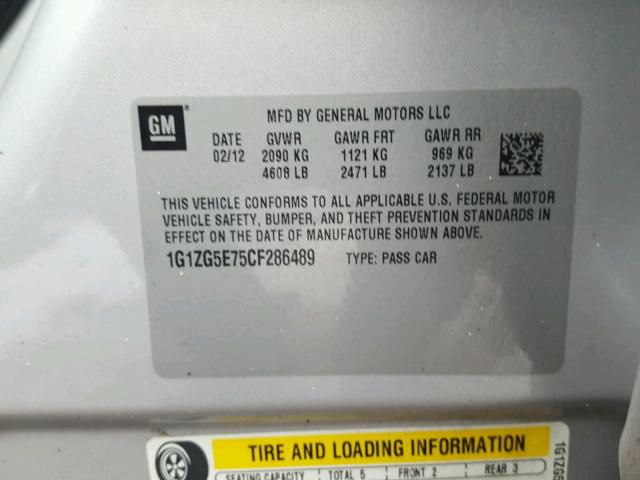 1G1ZG5E75CF286489 - 2012 CHEVROLET MALIBU LTZ 银色 照片 10