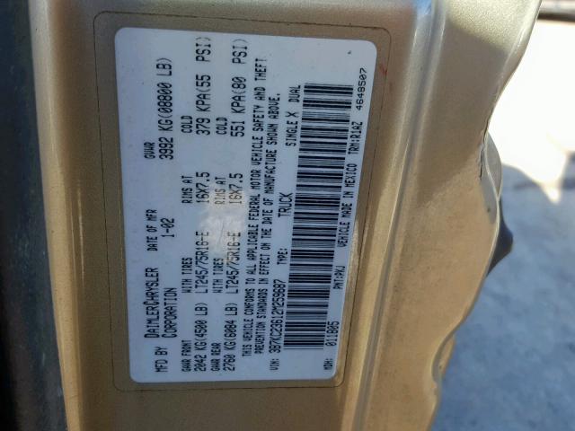 3B7KC23612M259687 - 2002 DODGE RAM 2500 GOLD photo 10