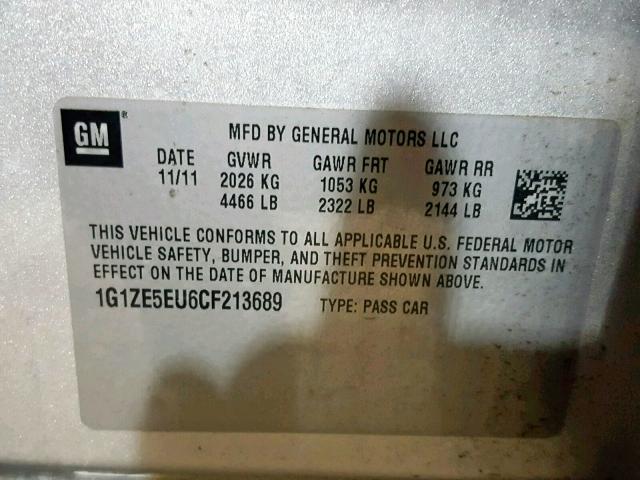 1G1ZE5EU6CF213689 - 2012 CHEVROLET MALIBU LTZ ვერცხლისფერი ფოტო 10