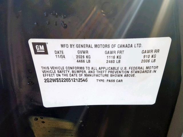 2G2WS522651212546 - 2005 PONTIAC GRAND PRIX BLACK photo 10