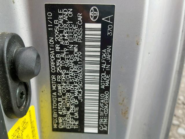 JTKJF5C76B3011779 - 2011 TOYOTA SCION TC BLACK photo 10