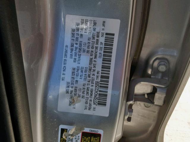 JM3TB2MA0A0225856 - 2010 MAZDA CX-9 SILVER photo 10