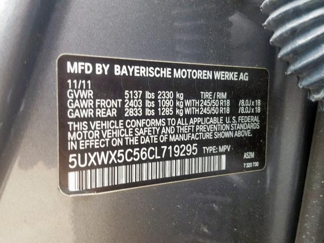 5UXWX5C56CL719295 - 2012 BMW X3 XDRIVE2 SILVER photo 10