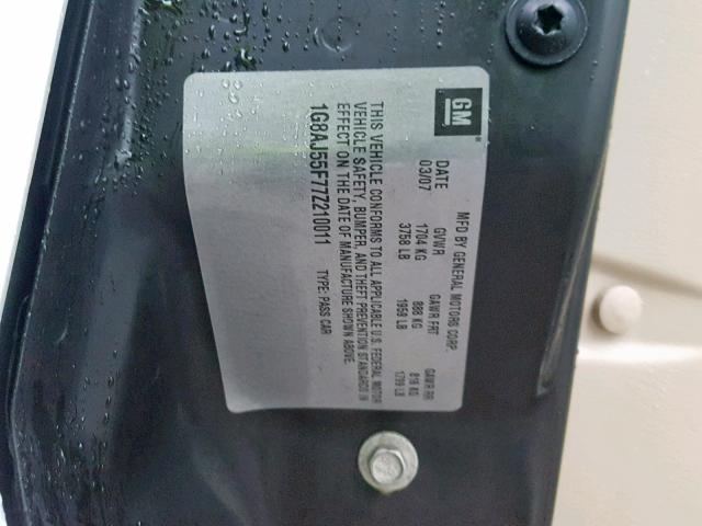 1G8AJ55F77Z210011 - 2007 SATURN ION LEVEL WHITE photo 10