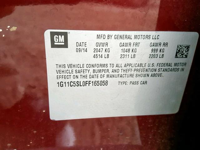 1G11C5SL0FF165058 - 2015 CHEVROLET MALIBU 1LT 栗色 照片 10