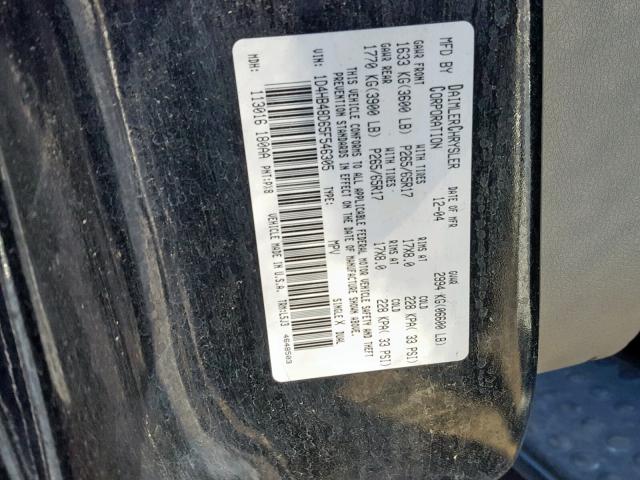 1D4HB48D65F546305 - 2005 DODGE DURANGO SL BLACK photo 10