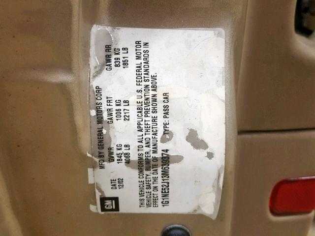 1G1NE52J13M639374 - 2003 CHEVROLET MALIBU LS 金色 照片 10