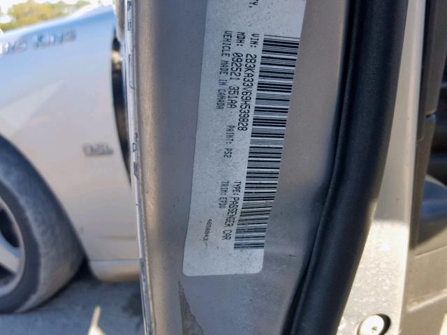 2B3KA33V69H539828 - 2009 DODGE CHARGER SX SILVER photo 10