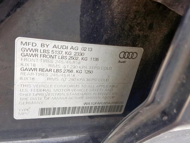 WA1UFAFL6DA209020 - 2013 AUDI A4 ALLROAD BLACK photo 10