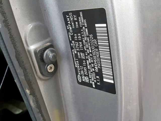 KMHDH6AE6DU010226 - 2013 HYUNDAI ELANTRA CO GRAY photo 10