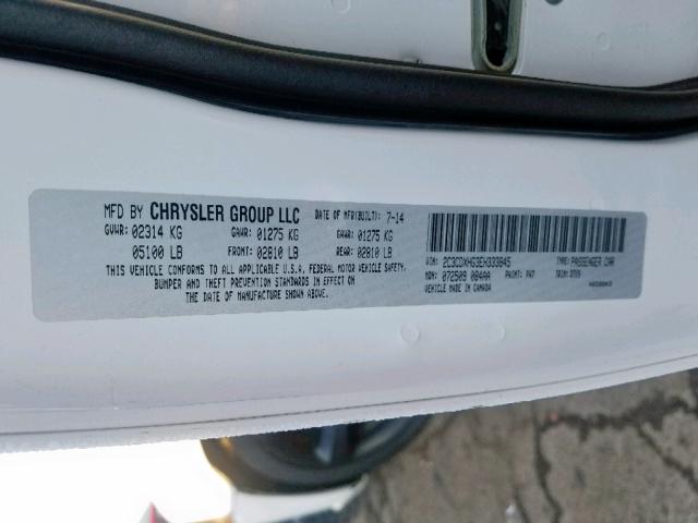 2C3CDXHG3EH333845 - 2014 DODGE CHARGER SX WHITE photo 10