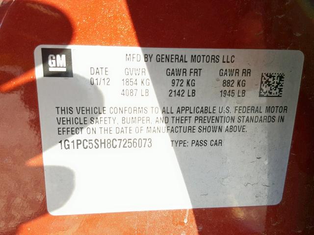 1G1PC5SH8C7256073 - 2012 CHEVROLET CRUZE LS ORANGE photo 10