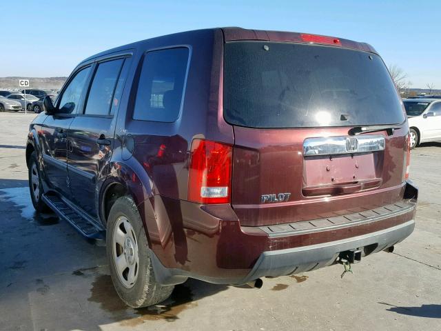 5FNYF38299B005589 - 2009 HONDA PILOT LX BURGUNDY photo 3