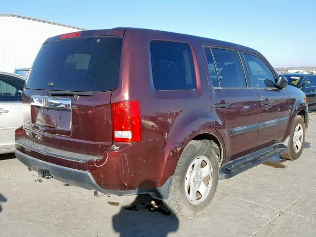 5FNYF38299B005589 - 2009 HONDA PILOT LX BURGUNDY photo 4