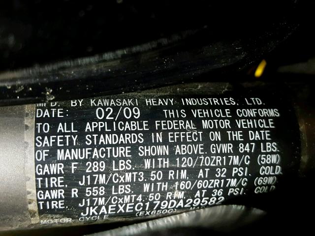 JKAEXEC179DA29582 - 2009 KAWASAKI EX650 C 黑色 照片 10