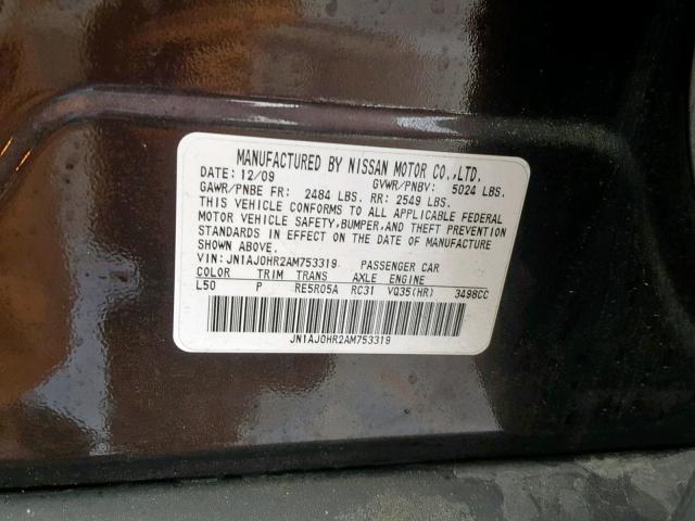 JN1AJ0HR2AM753319 - 2010 INFINITI EX35 BASE BROWN photo 10