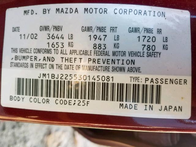 JM1BJ225530145081 - 2003 MAZDA PROTEGE DX RED photo 10