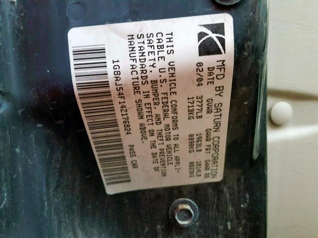 1G8AJ54F14Z176824 - 2004 SATURN ION LEVEL GOLD photo 10