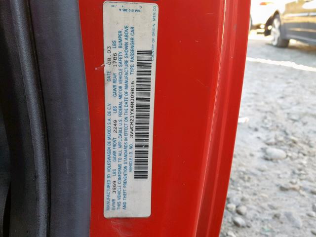 3VWCM21YX4M309816 - 2004 VOLKSWAGEN NEW BEETLE 红色 照片 10