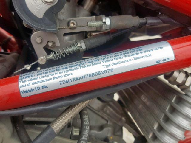 ZDM1RAAN76B082076 - 2006 DUCATI MONSTER S2 RED photo 10