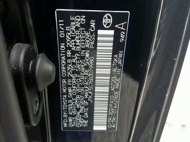 JTKJF5C76B3019980 - 2011 TOYOTA SCION TC BLACK photo 10