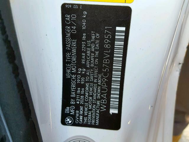 WBAUP9C57BVL89571 - 2011 BMW 128 I WHITE photo 10