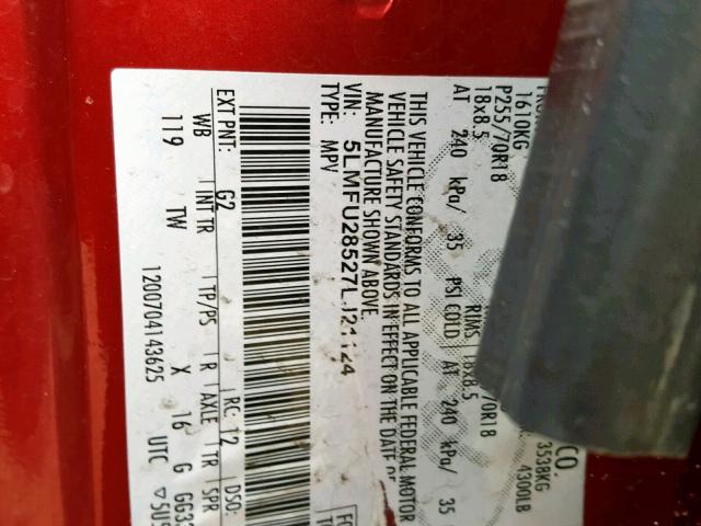 5LMFU28527LJ21124 - 2007 LINCOLN NAVIGATOR 红色 照片 10