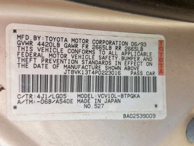 JT8VK13T4P0223016 - 1993 LEXUS ES 300 TWO TONE photo 10