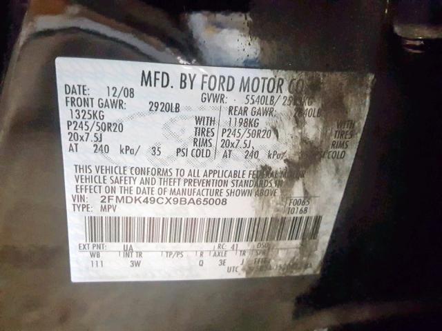 2FMDK49CX9BA65008 - 2009 FORD EDGE LIMIT BLACK photo 10