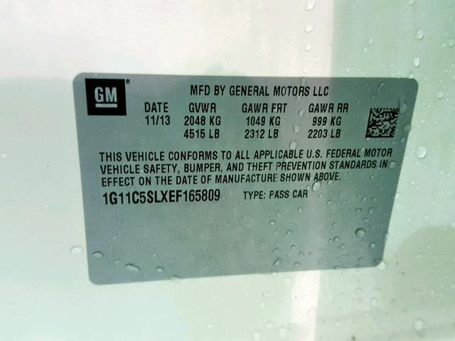 1G11C5SLXEF165809 - 2014 CHEVROLET MALIBU 1LT WHITE photo 10