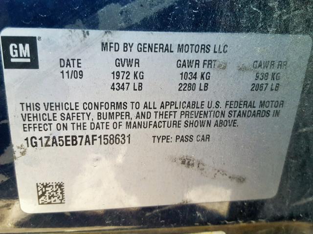 1G1ZA5EB7AF158631 - 2010 CHEVROLET MALIBU LS 蓝色 照片 10