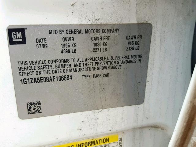 1G1ZA5E08AF106634 - 2010 CHEVROLET MALIBU LS 白色 照片 10