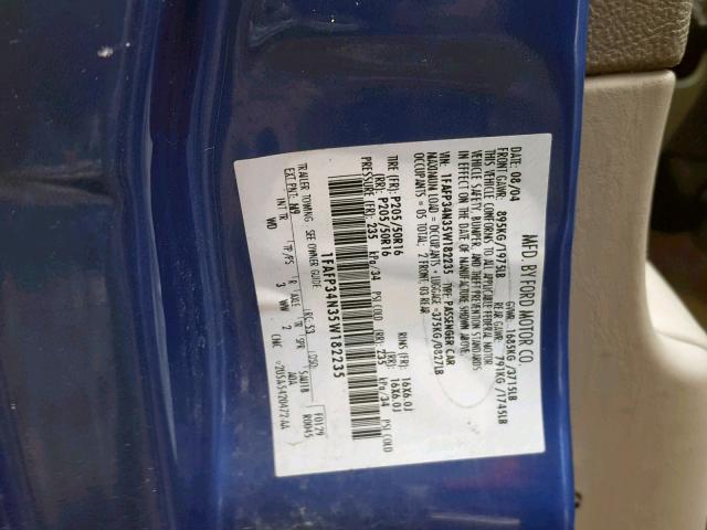 1FAFP34N35W182235 - 2005 FORD FOCUS ZX4 BLUE photo 10