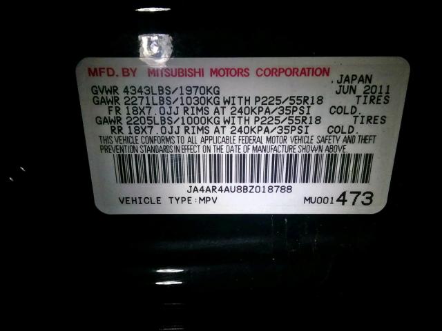 JA4AR4AU8BZ018788 - 2011 MITSUBISHI OUTLANDER BLACK photo 10