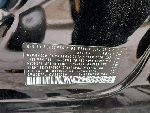 3VW2K7AJ1CM340050 - 2012 VOLKSWAGEN JETTA BASE Սև լուսանկար 10