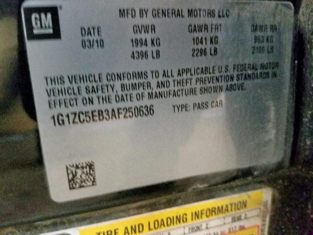 1G1ZC5EB3AF250636 - 2010 CHEVROLET MALIBU 1LT 黑色 照片 10