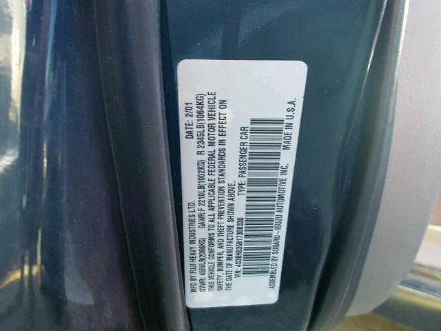 4S3BH635817308330 - 2001 SUBARU LEGACY L BLUE photo 10