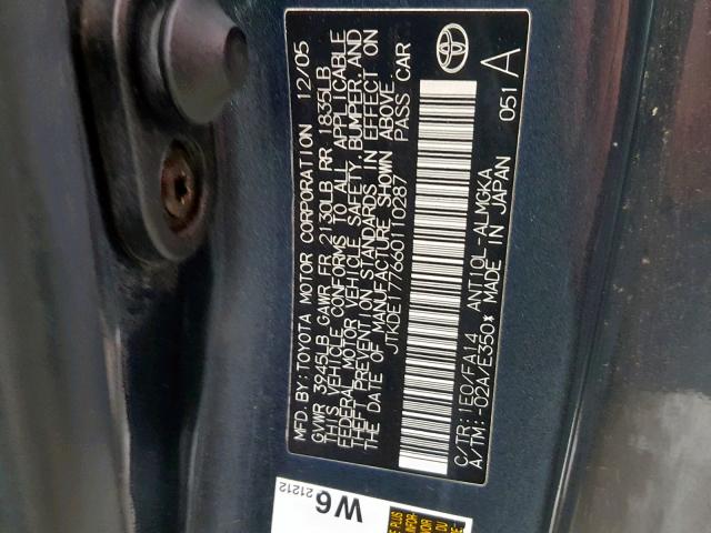 JTKDE177660110287 - 2006 TOYOTA SCION TC Boz foto 10