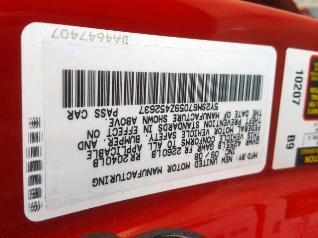 5Y2SM67059Z452637 - 2009 PONTIAC VIBE RED photo 10