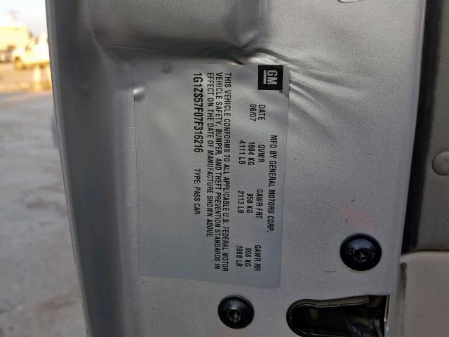 1G1ZS57F07F316216 - 2007 CHEVROLET MALIBU LS 银色 照片 10