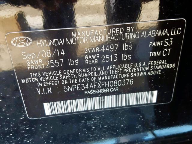 5NPE34AFXFH080376 - 2015 HYUNDAI SONATA SPO BLACK photo 10