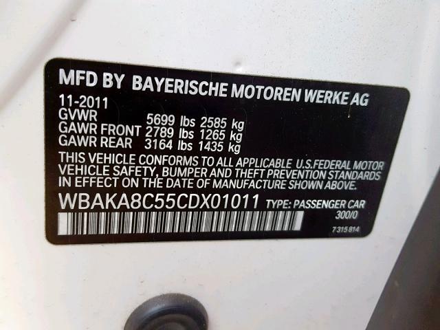 WBAKA8C55CDX01011 - 2012 BMW 750I WHITE photo 10