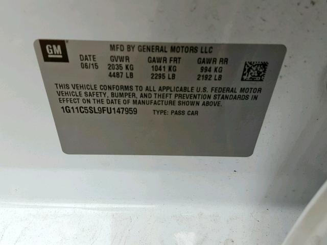 1G11C5SL9FU147959 - 2015 CHEVROLET MALIBU 1LT 白色 照片 10