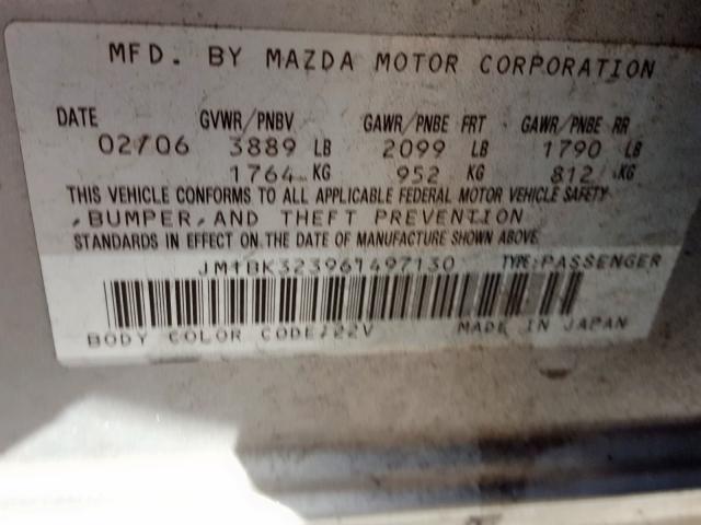 JM1BK323961497130 - 2006 MAZDA 3 S SILVER photo 10